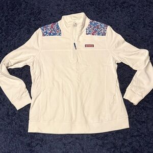 Vineyard Vines white Quarter-Zip with Blue and Red Accents